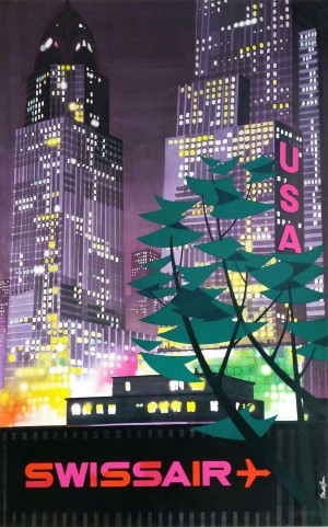 SwissAir original vintage poster for USA